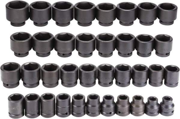 Proto - 37 Piece 1" Drive Black Finish Impact Socket Set - 6 Points, 3/4" to 3" Range, Inch Measurement Standard - Eagle Tool & Supply