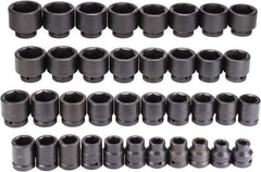 Proto - 37 Piece 1" Drive Black Finish Impact Socket Set - 6 Points, 3/4" to 3" Range, Inch Measurement Standard - Eagle Tool & Supply
