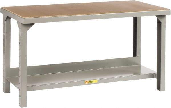 Little Giant - 72 Wide x 36" Deep x 27" High, Hardboard/Steel Heavy-Duty Workbench with Hardboard Top - Adjustable Height Legs, Gray - Eagle Tool & Supply