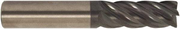 Accupro - 1", 2" LOC, 1" Shank Diam, 4" OAL, 5 Flute, Solid Carbide Square End Mill - Single End, AlTiCrN Finish, Spiral Flute, 38° Helix, Centercutting, Right Hand Cut, Right Hand Flute, Series HS - Eagle Tool & Supply