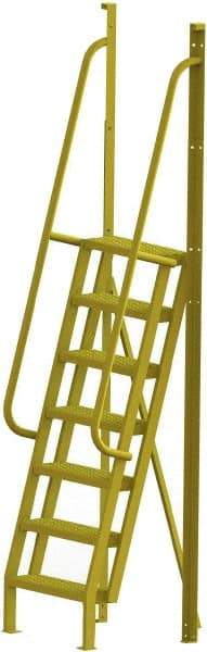 TRI-ARC - 112" 7 Step Configurable Crossover Ladder - 75° Incline, 1,000 Lb Capacity, 70" Platform Height, 30" Base Width x 28" Base Depth, Perforated Tread - Eagle Tool & Supply