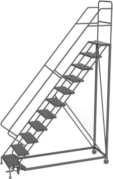 TRI-ARC - 146" 11 Step Configurable Rolling Ladder - 50° Incline, 450 Lb Capacity, 110" Platform Height, 35" Base Width x 84" Base Depth, Perforated Tread - Eagle Tool & Supply