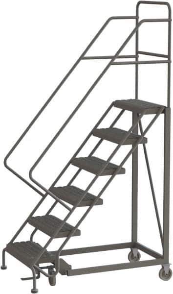 TRI-ARC - 96" 6 Step Configurable Rolling Ladder - 50° Incline, 450 Lb Capacity, 60" Platform Height, 35" Base Width x 50" Base Depth, Serrated - Eagle Tool & Supply