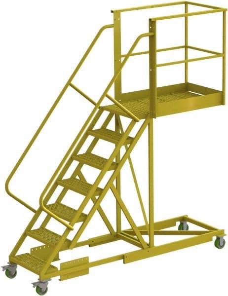 TRI-ARC - 112" 7 Step Configurable Cantilever Ladder - Supported, 300 Lb Capacity, 70" Platform Height, 30" Base Width x 101" Base Depth, Serrated - Eagle Tool & Supply