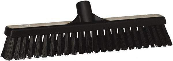 Vikan - 16" Combo Duty Synthetic Push Broom - 2" Bristle Length, Plastic Block, European Threaded Handle Connection - Eagle Tool & Supply