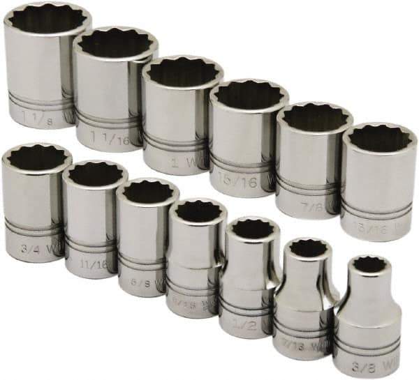 Ability One - 3/8" Drive Socket Set - 12 Points, 1/4" to 7/8" Range, Inch Measurement Standard - Eagle Tool & Supply