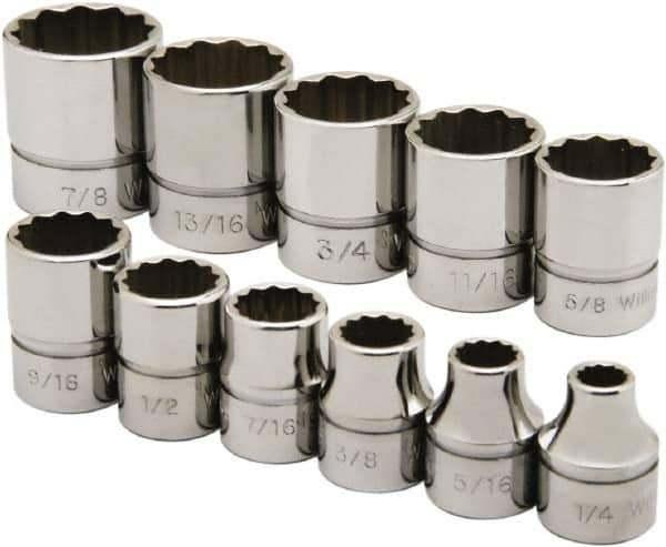 Ability One - 3/8" Drive Socket Set - 12 Points, 1/4" to 7/8" Range, Inch Measurement Standard - Eagle Tool & Supply