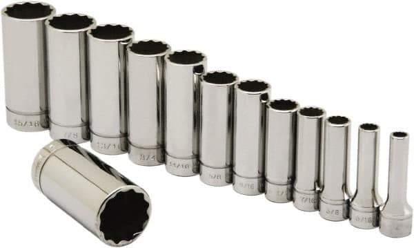 Ability One - 3/8" Drive Deep Well Socket Set - 12 Points, 1/4" to 1" Range, Inch Measurement Standard - Eagle Tool & Supply