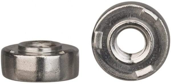 Electro Hardware - M6x1.00, 13.2mm Body Diam, Round Head, Grade 303 Stainless Steel Weld Nut - 4.6mm Pilot Height, 1.25mm Min Panel Thickness, Passivated Finish - Eagle Tool & Supply