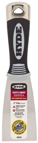 Hyde Tools - 2" Wide Stainless Steel Putty Knife - Flexible, Cushioned Grip Polypropylene Handle, 8" OAL - Eagle Tool & Supply