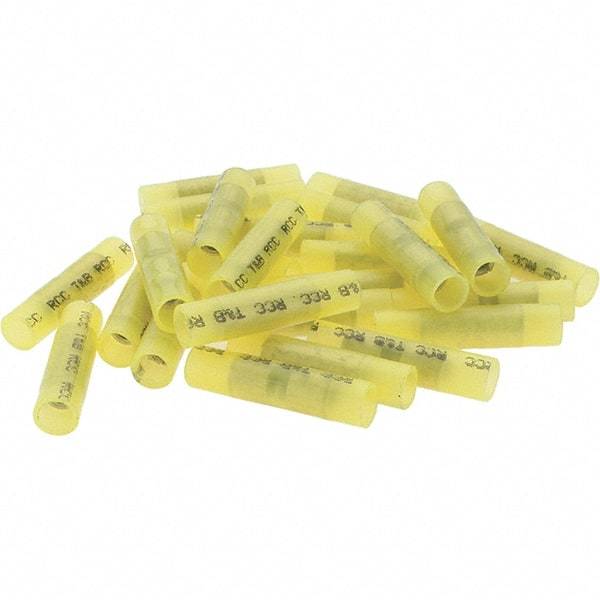 Value Collection - 12 to 10 AWG Compatible, Nylon Fully Insulated, Crimp-On Butt Splice Terminal - 2 Wire Entries, Copper Contacts, Tin Contact Plating, Yellow - Eagle Tool & Supply
