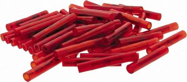 Value Collection - 22 to 18 AWG Compatible, Nylon Fully Insulated, Crimp-On Butt Splice Terminal - 2 Wire Entries, Copper Contacts, Tin Contact Plating, Red - Eagle Tool & Supply