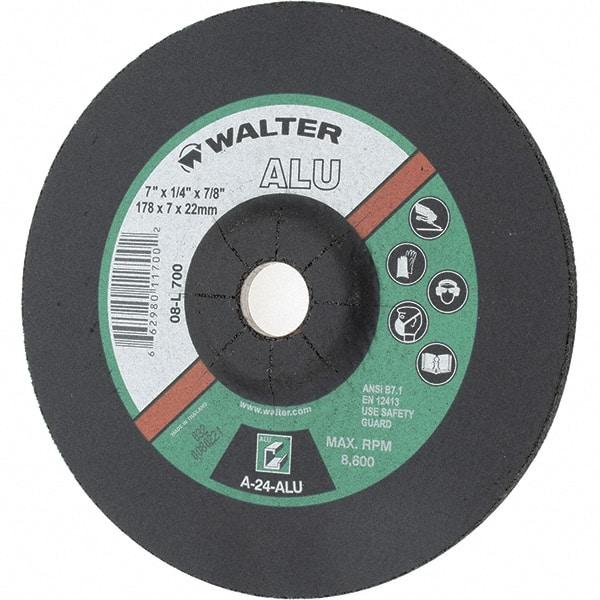 Value Collection - 7" Wheel Diam, 1/4" Wheel Thickness, 7/8" Arbor Hole, Type 27 Depressed Center Wheel - Aluminum Oxide, 8,600 Max RPM - Eagle Tool & Supply