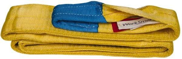 Value Collection - 10' Long x 4" Wide, 11,500 Lb Vertical Capacity, 2 Ply, Polyester Web Sling - 9,200 Lb Choker Capacity, Yellow, with Eye & Eye (Twisted) - Eagle Tool & Supply