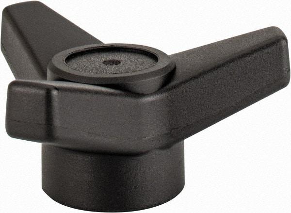 Elesa - 3-1/8" Head Diam, 3/8-16 Hole, 1.375" High, Glass Fibre Reinforced Technopolymer 3 Arm Knob - 1-1/4" Hub Diam, 1.18 Head Height, Female Insert Style, 11/16 Hole Depth, Black - Eagle Tool & Supply
