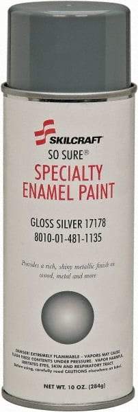 Ability One - Aluminum (Color), Gloss, Enamel Spray Paint - 12 to 15 Sq Ft per Can, 16 oz Container, Use on Masonry - Eagle Tool & Supply