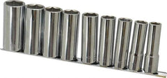 Paramount - 9 Piece 1/2" Drive Chrome Finish Deep Well Socket Set - 6 Points, 1/2" to 1" Range, Inch Measurement Standard - Eagle Tool & Supply