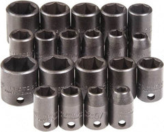 Proto - 20 Piece 3/8" Drive Chrome Finish Impact Socket Set - 6 Points, 1/4" to 3/4" (7mm to 17mm) Range, Inch/Metric Measurement Standard - Eagle Tool & Supply