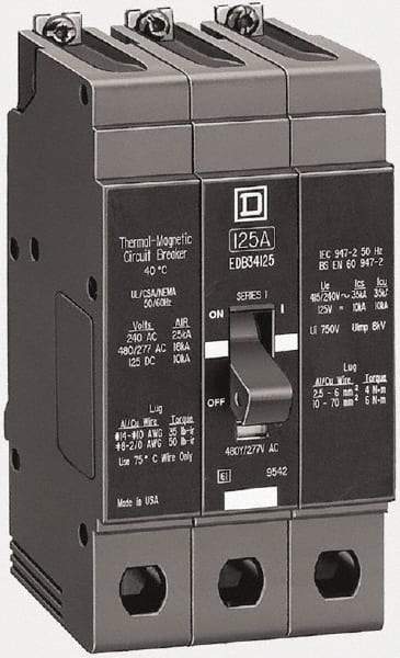 Square D - 25 Amp, 480Y/277 V, 3 Pole, Bolt On Miniature Circuit Breaker - 65 kA Breaking Capacity, 12, 14 AWG - Eagle Tool & Supply