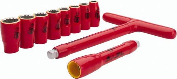Wiha - 10 Piece 3/8" Drive Socket Set - 12 Points, 5/16" to 3/4" Range, Inch Measurement Standard - Eagle Tool & Supply