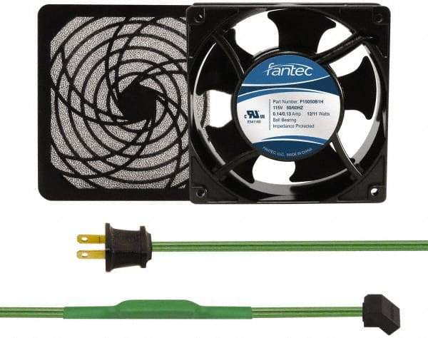 Made in USA - 115 Volts, AC, 103 CFM, Square Tube Axial Fan Kit - 0.26 Amp Rating, 120mm High x 120mm Wide x 38.5mm Deep, Includes Fan, Fan Filter, Thermostatically Controlled Fan Cord - Eagle Tool & Supply