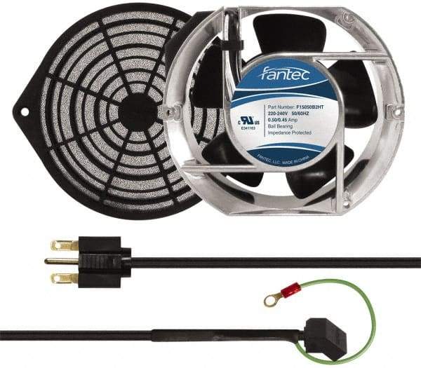 Made in USA - 230 Volts, AC, 240 CFM, Oval Tube Axial Fan Kit - 0.12/0.16 Amp Rating, 151mm High x 172mm Wide x 51mm Deep, Includes Fan, Fan Filter, Fan Cord - Eagle Tool & Supply