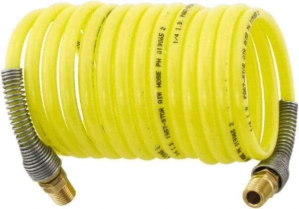 Parker - 3/16" ID, 1/4 Thread, 25' Long, Yellow Nylon Coiled & Self Storing Hose - 225 Max psi, Male Rigid x Male Swivel - Eagle Tool & Supply