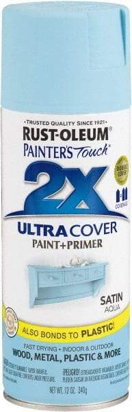 Rust-Oleum - Aqua, Satin, Enamel Spray Paint - 8 Sq Ft per Can, 12 oz Container, Use on Multipurpose - Eagle Tool & Supply