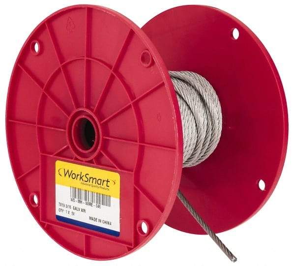 Value Collection - 3/16" Diam, Galvanized Steel Wire Rope - 4,200 Lb Breaking Strength, 7 x 19 Strand Core - Eagle Tool & Supply