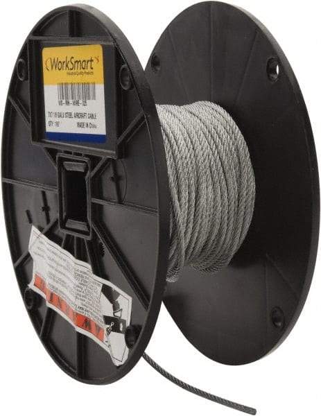 Value Collection - 1/8" Diam, Aircraft Cable - 1,700 Lb Breaking Strength, 7 x 7 Strand Core - Eagle Tool & Supply