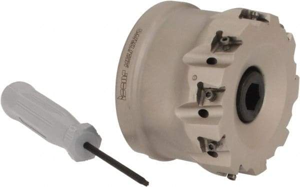 Iscar - 9 Inserts, 2-1/2" Cut Diam, 1" Arbor Diam, 0.315" Max Depth of Cut, Indexable Square-Shoulder Face Mill - 0/90° Lead Angle, 1-3/4" High, T490 LN.T 0804 Insert Compatibility, Through Coolant, Series Helitang - Eagle Tool & Supply