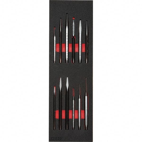 Proto - 12 Piece Diamont Point Chisel, Cold Chisel, Solid, Pin & Center Punch Set - 7/32 to 1/2" Chisel, 1/16 to 3/8" Punch - Eagle Tool & Supply