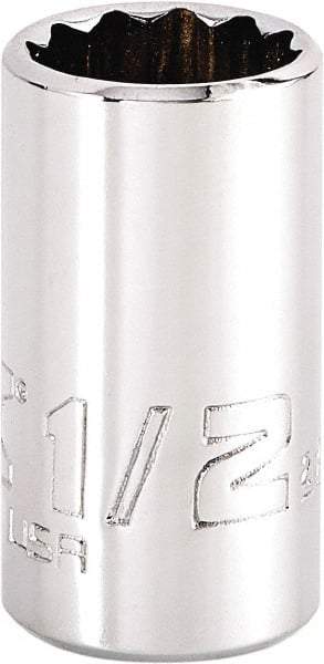 Proto - 1/2", 1/4" Drive, Standard Hand Socket - 12 Points, 1-15/64" OAL, Steel, Chrome Finish - Eagle Tool & Supply