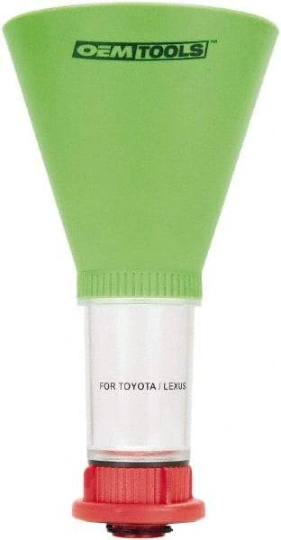 OEM Tools - 16 oz Capacity Plastic Funnel - 5" Mouth OD, 3-3/4" Straight Spout, Green, Clear & Red - Eagle Tool & Supply