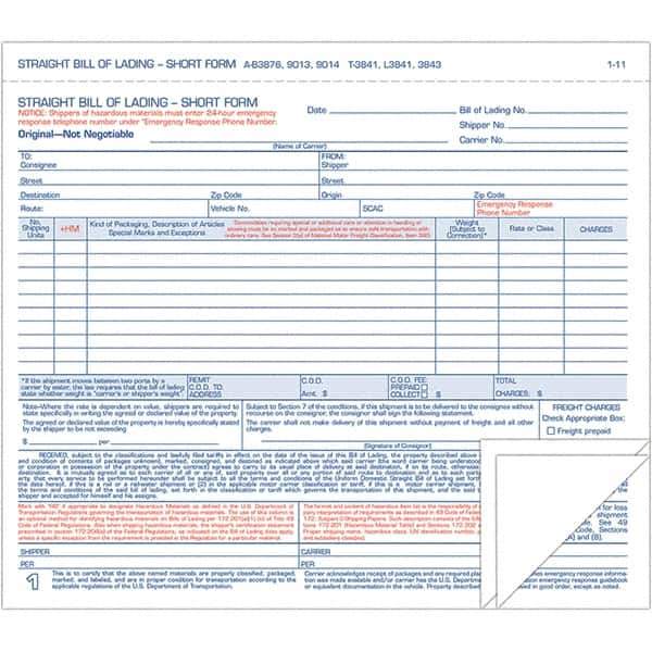 TOPS - 250 Sheet, 7-7/16 x 8-/2", Hazardous Material Short Forms - Blue & White - Eagle Tool & Supply