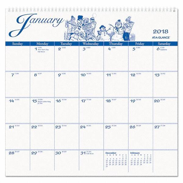 AT-A-GLANCE - 12 Sheet, 12 x 11-3/4", Wall Calendar - White - Eagle Tool & Supply
