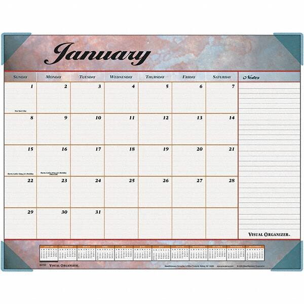AT-A-GLANCE - 12 Sheet, 22 x 17", Desk Pad Calendar - Marble Burgundy - Eagle Tool & Supply