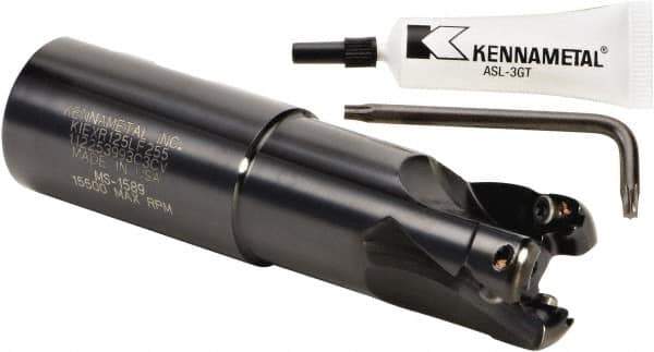 Kennametal - 1-1/4" Cut Diam, 0.404" Max Depth of Cut, 1-1/4" Shank Diam, 122.94mm OAL, Indexable Square Shoulder End Mill - LF.W 2.52.R Inserts, Weldon Shank, 0° Lead Angle, Series RPF - Eagle Tool & Supply