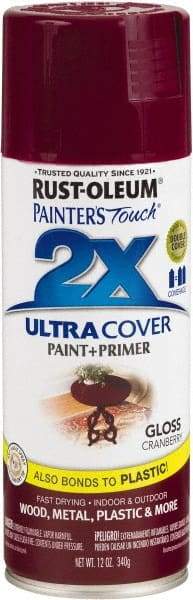 Rust-Oleum - Cranberry, Gloss, Enamel Spray Paint - 8 Sq Ft per Can, 12 oz Container, Use on Multipurpose - Eagle Tool & Supply