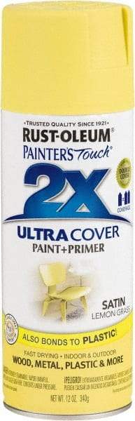Rust-Oleum - Lemon Grass, Satin, Enamel Spray Paint - 8 Sq Ft per Can, 12 oz Container, Use on Multipurpose - Eagle Tool & Supply