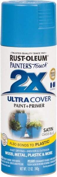Rust-Oleum - Oasis Blue, Satin, Enamel Spray Paint - 8 Sq Ft per Can, 12 oz Container, Use on Multipurpose - Eagle Tool & Supply