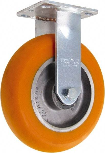 Caster Connection - 8" Diam x 2" Wide x 9-1/2" OAH Top Plate Mount Rigid Caster - Polyurethane on Aluminum, 1,200 Lb Capacity, Sealed Precision Ball Bearing, 4 x 4-1/2" Plate - Eagle Tool & Supply