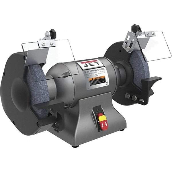 Jet - 8" Wheel Diam x 1" Wheel Width, 1 hp Grinder - 0.63" Arbor Hole Diam, 1 Phase, 3,450 Max RPM, 115 Volts - Eagle Tool & Supply