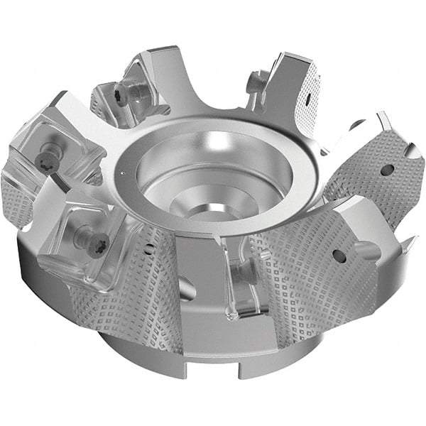 Seco - 100mm Cut Diam, 32mm Arbor Hole, 9mm Max Depth of Cut, 48° Indexable Chamfer & Angle Face Mill - 7 Inserts, 63 Insert, Right Hand Cut, 7 Flutes, Through Coolant, Series R220.54 - Eagle Tool & Supply