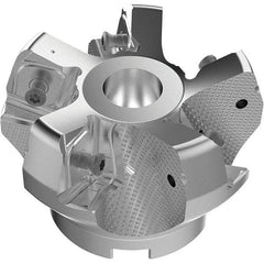 Seco - 80mm Cut Diam, 27mm Arbor Hole, 11mm Max Depth of Cut, 71° Indexable Chamfer & Angle Face Mill - 5 Inserts, 63 Insert, Right Hand Cut, 5 Flutes, Through Coolant, Series R220.56 - Eagle Tool & Supply