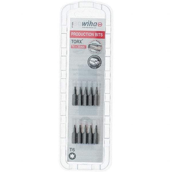 Wiha - 1/4" Drive T6 Torx Screwdriver Bit - 1" OAL, Insert Bit - Eagle Tool & Supply