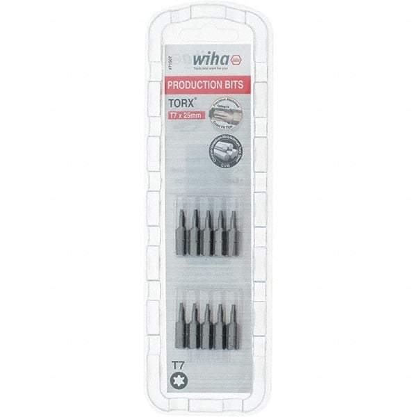 Wiha - 1/4" Drive T7 Torx Screwdriver Bit - 1" OAL, Insert Bit - Eagle Tool & Supply