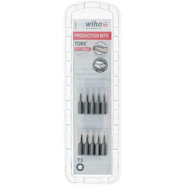 Wiha - 1/4" Drive T3 Torx Screwdriver Bit - 1" OAL, Insert Bit - Eagle Tool & Supply