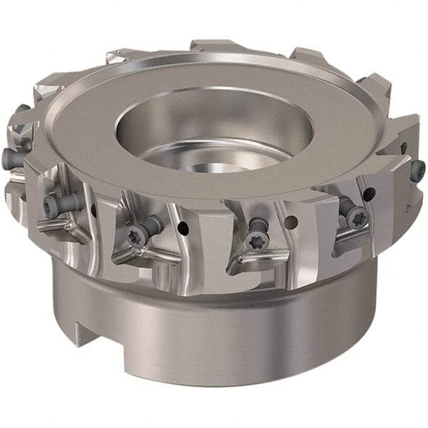 Seco - 12 Inserts, 100mm Cut Diam, 32mm Arbor Diam, 12mm Max Depth of Cut, Indexable Square-Shoulder Face Mill - 90° Lead Angle, 50mm High, LOEX12 Insert Compatibility, Through Coolant, Series 220.94-12 - Eagle Tool & Supply