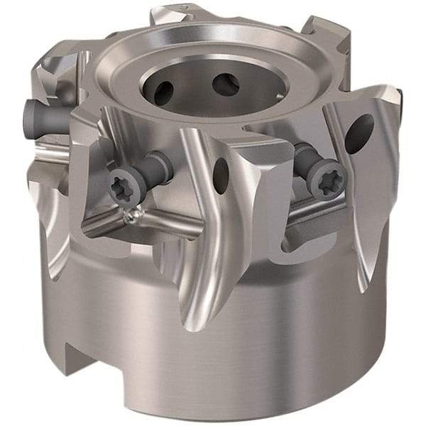 Seco - 6 Inserts, 50mm Cut Diam, 22mm Arbor Diam, 12mm Max Depth of Cut, Indexable Square-Shoulder Face Mill - 90° Lead Angle, 40mm High, LOEX12 Insert Compatibility, Through Coolant, Series 220.94-12 - Eagle Tool & Supply